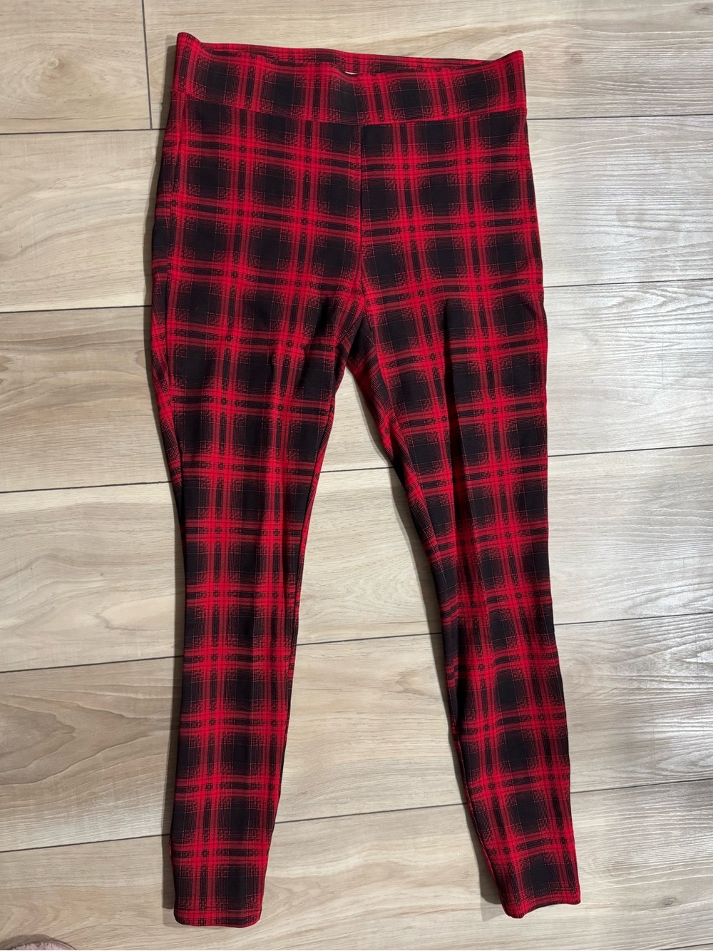 LOFT Red and Black Plaid Leggings